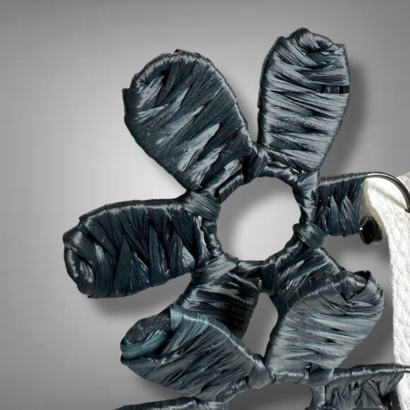 Free People Wendy Woven Flower Hoops Black NWT Bohemian Funky Raffia Earrings - Picture 6 of 9